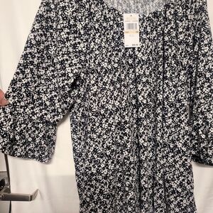 NWT Michael Kors 2xl Black and White Floral Dress Like Blouse